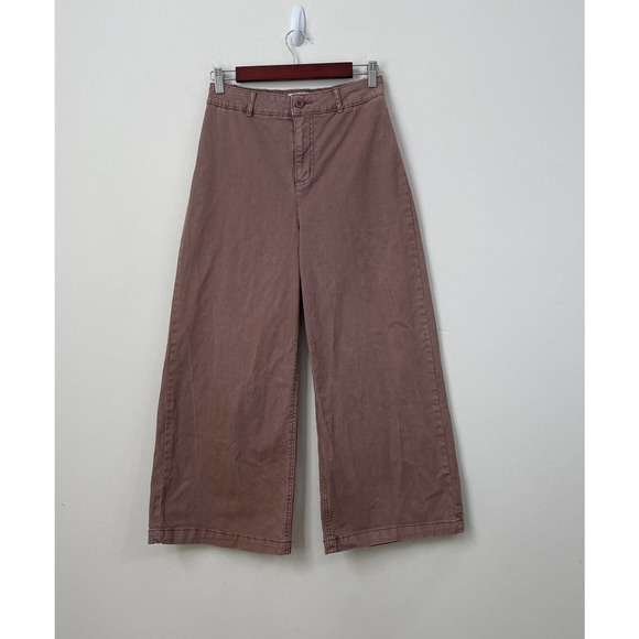 RVCA Niku High Rise Cropped Wide Leg Trouser Pants Size 28 Nutmeg - Picture 3 of 12